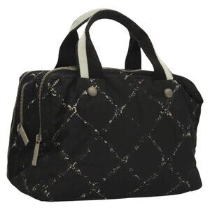 CHANEL Travel Line Hand Bag Nylon Black Silver CC Auth BA3909